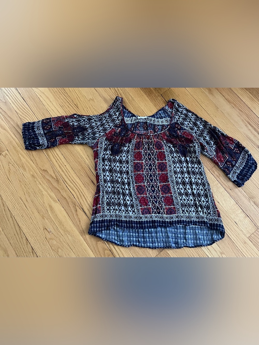 glam Navy and Burgundy Boho Tunic Top